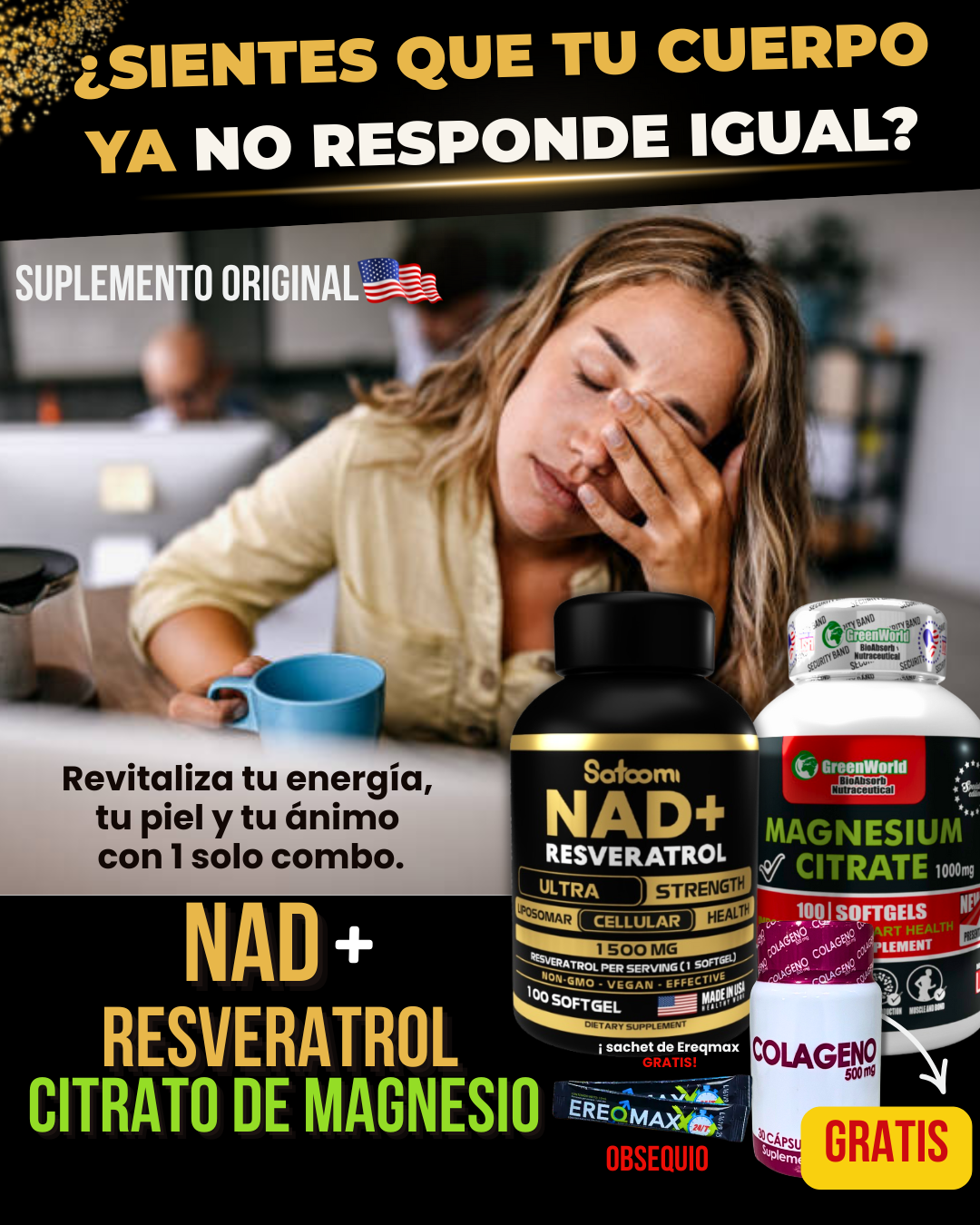 SUPLEMENTO ORIGINAL NAD+RESVERATROL Y CITRATO (GRATIS COLAGENO)