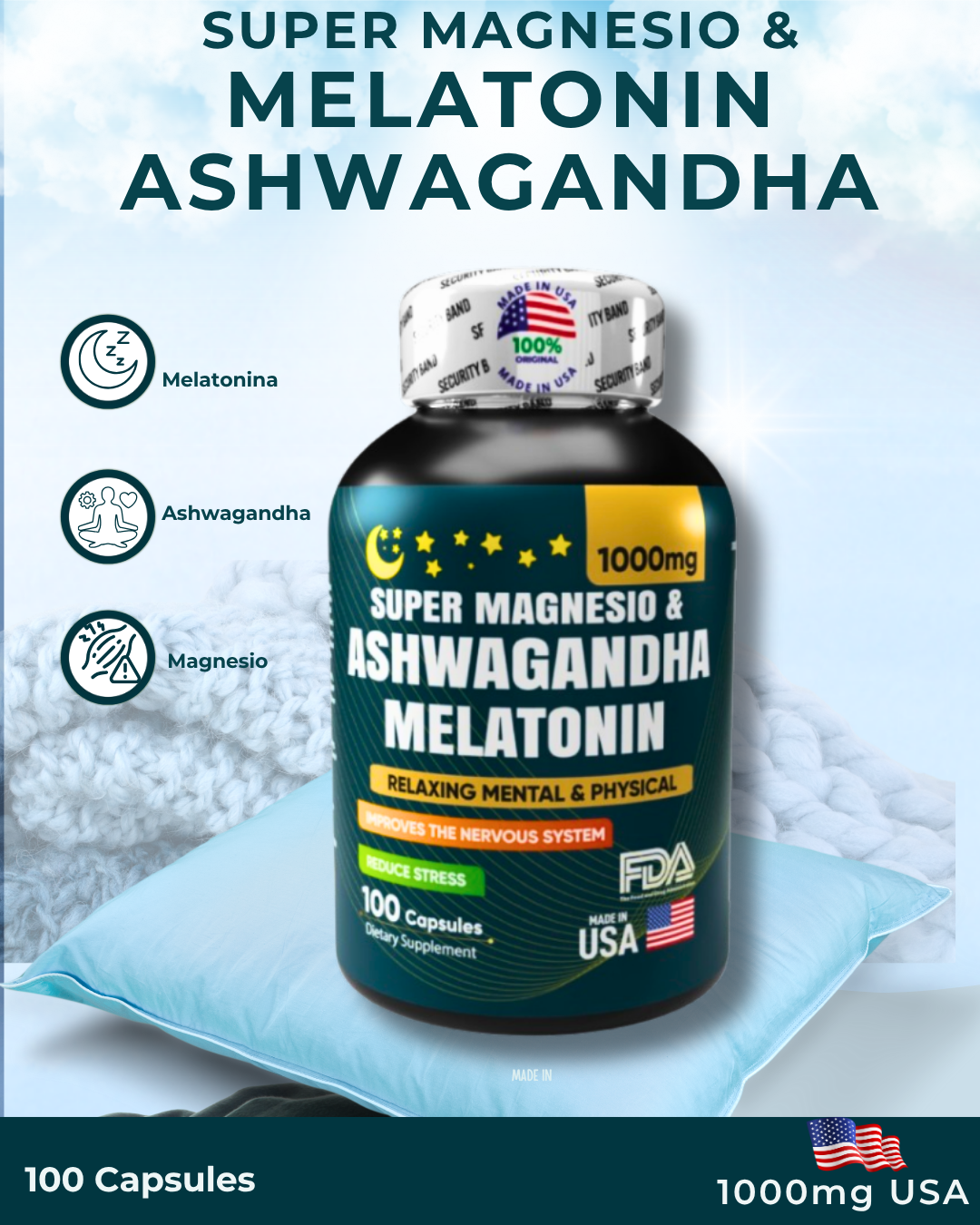 SUPER MAGNESIO AMERICANO & ASHWAGANDHA KSM-66 + MELATONINA