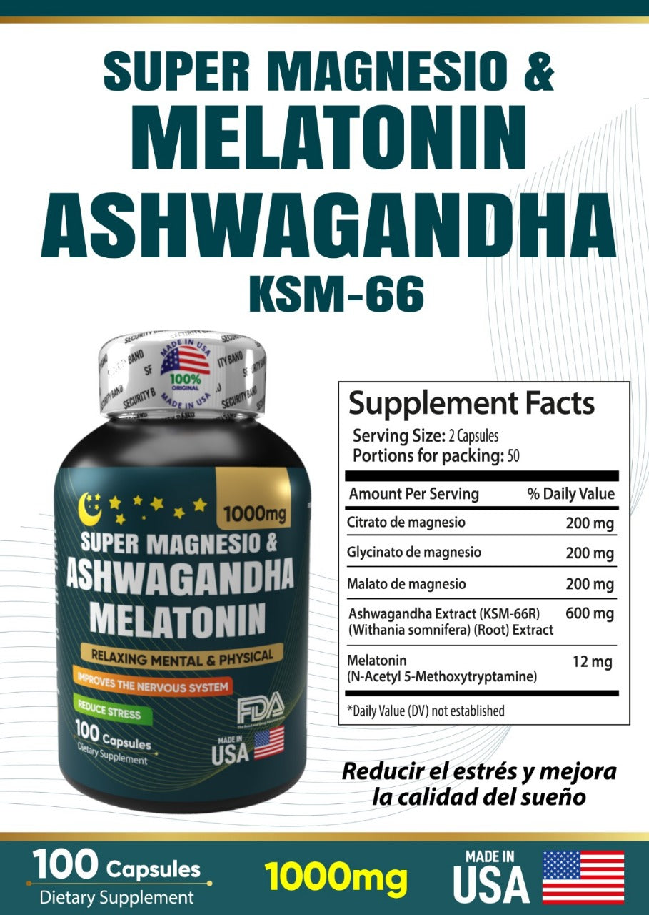 SUPER MAGNESIO AMERICANO & ASHWAGANDHA KSM-66 + MELATONINA